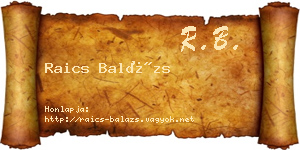 Raics Balázs névjegykártya